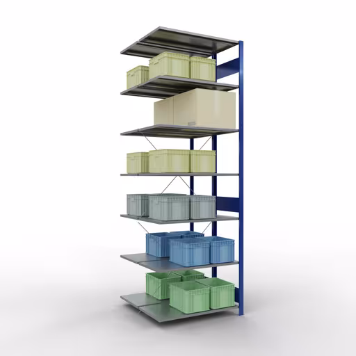 Aanbouwrekken, dubbele rekken, rekkensysteem MULTIplus150, 3000 x 1000 x (2x1000) mm, 2x7 planken, kruisschoor, RAL 5010 gentiaanblauw van Schulte Lagertechnik uit de categorie rekken