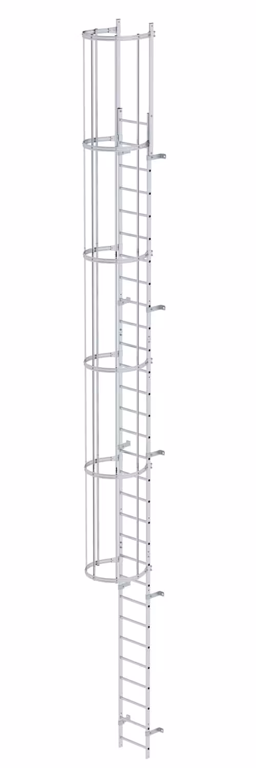 Munk eendelige vaste ladder met rugbescherming, aluminium blank, vaste ladders, art.nr. 510120