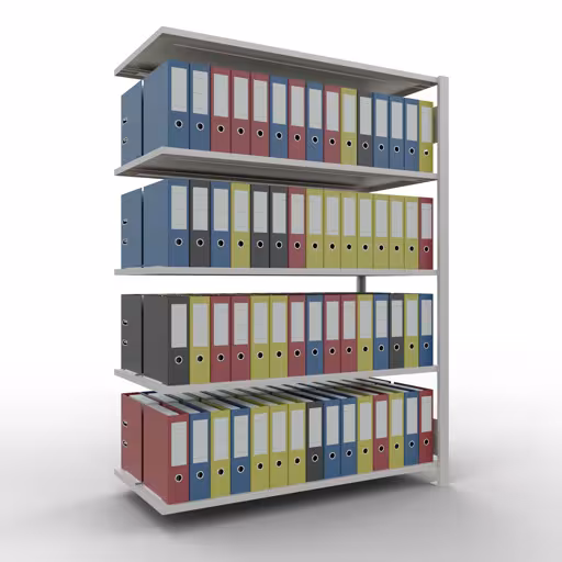 Productafbeelding nr. 14 van het artikel Aanbouwstelling, kantoorstelling, insteeksysteem MULTIplus150, 1800 x 1300 x 600 mm, 5 legborden, lengtestangen, met middenaanslag, lichtgrijs Afbeelding nr. 14 van het artikel, kantoorrekken, insteeksysteem MULTIplus150, 1800 x 1300 x 600 mm, 5 planken, met middenaanslag, lichtgrijs uit de productgroep kantoorrekken van Schulte Lagertechnik