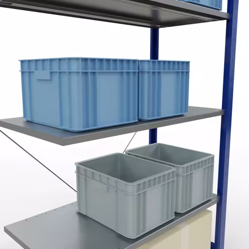 Productafbeelding nr. 13 van het artikel Aanbouwrekken, legbordstellingen, insteeksysteem MULTIplus85, 2000 x 1000 x 500 mm (HxBxD), 5 legborden, kruisschoor, RAL 5010 gentiaanblauw Figuur nr. 13 van het artikel aanbouwrekken, legbordinsteeksysteem MULTIplus85, 2000 x 1000 x 500 mm, 5 legborden, RAL 5010 gentiaanblauw uit de productgroep insteeksysteem van het merk Schulte Lagertechnik.