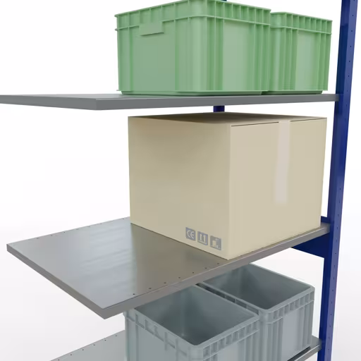 Productafbeelding nr. 13 van het artikel Aanbouwrekken, legbordstellingen, insteeksysteem MULTIplus85, 2500 x 1000 x 600 mm (HxBxD), 6 legborden, lengtestangen, RAL 5010 gentiaanblauw Figuur nr. 13 van het artikel aanbouwrekken, legbordstellingen, insteeksysteem MULTIplus85, 2500 x 1000 x 600 mm, 6 legborden, RAL 5010 gentiaanblauw uit de productgroep insteeksysteem van het merk Schulte Lagertechnik.