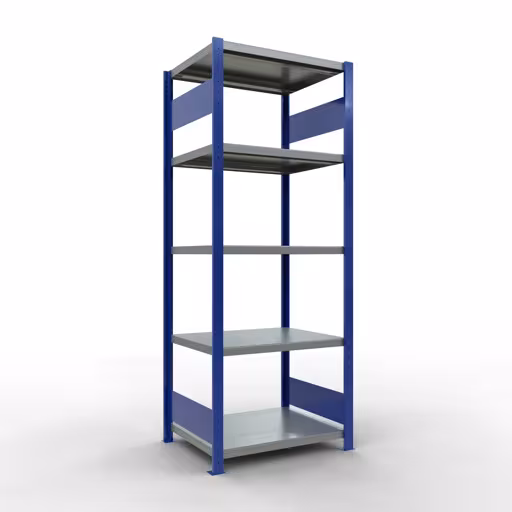 Basisplank, legbord, insteeksysteem MULTIplus250, 2000 x 750 x 600 mm, 5 legborden, lengtestangen, RAL 5010 gentiaanblauw/verzinkt/verzinkt van Schulte Lagertechnik uit het plug-in systeem-assortiment