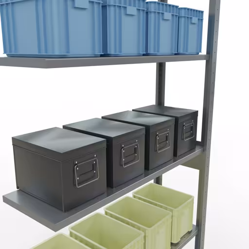 Productafbeelding nr. 13 van het artikel Aanbouwrekken, legbordstellingen, insteeksysteem MULTIplus85, 2500 x 1000 x 300 mm (HxBxD), 6 legborden, lengtestangen, verzinkt Figuur nr. 13 van het artikel aanbouwrekken, legbordstellingen, insteeksysteem MULTIplus85, 2500 x 1000 x 300 mm, 6 legborden, verzinkt uit de productgroep insteeksysteem van het merk Schulte Lagertechnik.