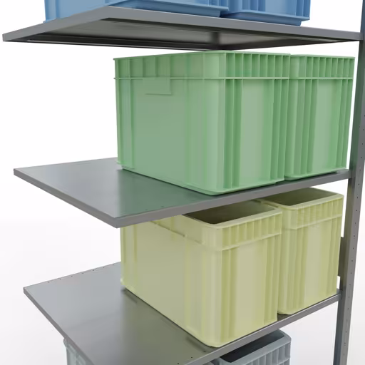 Extra afbeelding van het artikel Aanbouwplank, legbord, insteeksysteem MULTIplus150, 3000 x 1000 x 800 mm, 7 legborden, lengtestangen, verzinkt vanaf opzetplank
