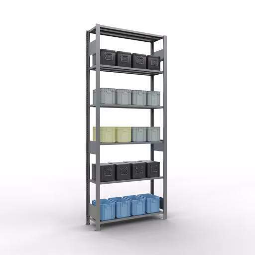 Productafbeelding nr. 14 van het artikel basisplank, legbord, insteeksysteem MULTIplus85, 2500 x 1000 x 300 mm (HxBxD), 6 legborden, lengtestangen, verzinkt Figuur nr. 14 van het artikel basisrek, legplank-insteeksysteem MULTIplus85, 2500 x 1000 x 300 mm, 6 legborden, verzinkt uit de productgroep insteeksysteem van het merk Schulte Lagertechnik.