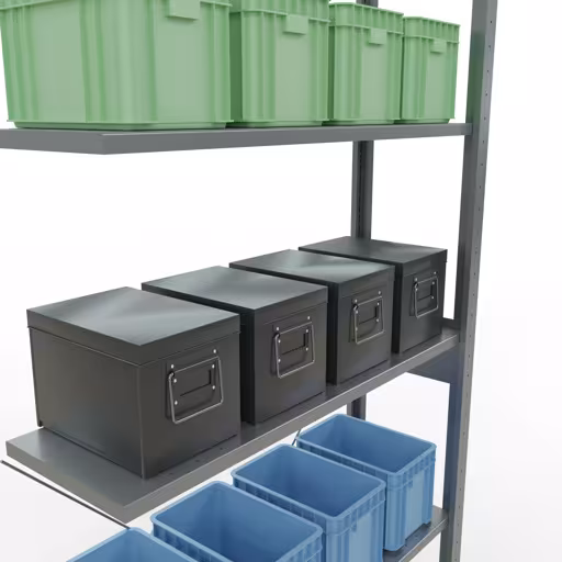 Productafbeelding nr. 16 van het artikel Aanbouwrekken, legbordstellingen, insteeksysteem MULTIplus85, 2500 x 1000 x 300 mm (HxBxD), 6 legborden, kruisschoor, verzinkt Figuur nr. 16 van het artikel aanbouwrekken, legbordstellingen, insteeksysteem MULTIplus85, 2500 x 1000 x 300 mm, 6 legborden, verzinkt uit de productgroep insteeksysteem van het merk Schulte Lagertechnik.