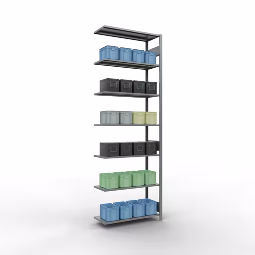 Extra afbeelding bij het artikel Aanbouwrekken, legbordstellingen, insteeksysteem MULTIplus150, 3000 x 1000 x 400 mm (HxBxD), 7 legborden, lengtestangen, verzinkt Extra afbeelding van het artikel Aanbouwplank, stellingkast MULTIplus150 insteeksysteem, 3000 x 1000 x 400 mm, 7 legborden, lengtestangen, verzinkt vanaf opzetplank