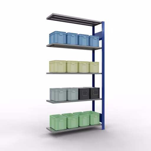 Figuur nr. 13 van het artikel aanbouwrekken, legbordstellingen, insteeksysteem MULTIplus85, 2000 x 1000 x 300 mm, 5 legborden, RAL 5010 gentiaanblauw uit de productgroep insteeksysteem van het merk Schulte Lagertechnik.
