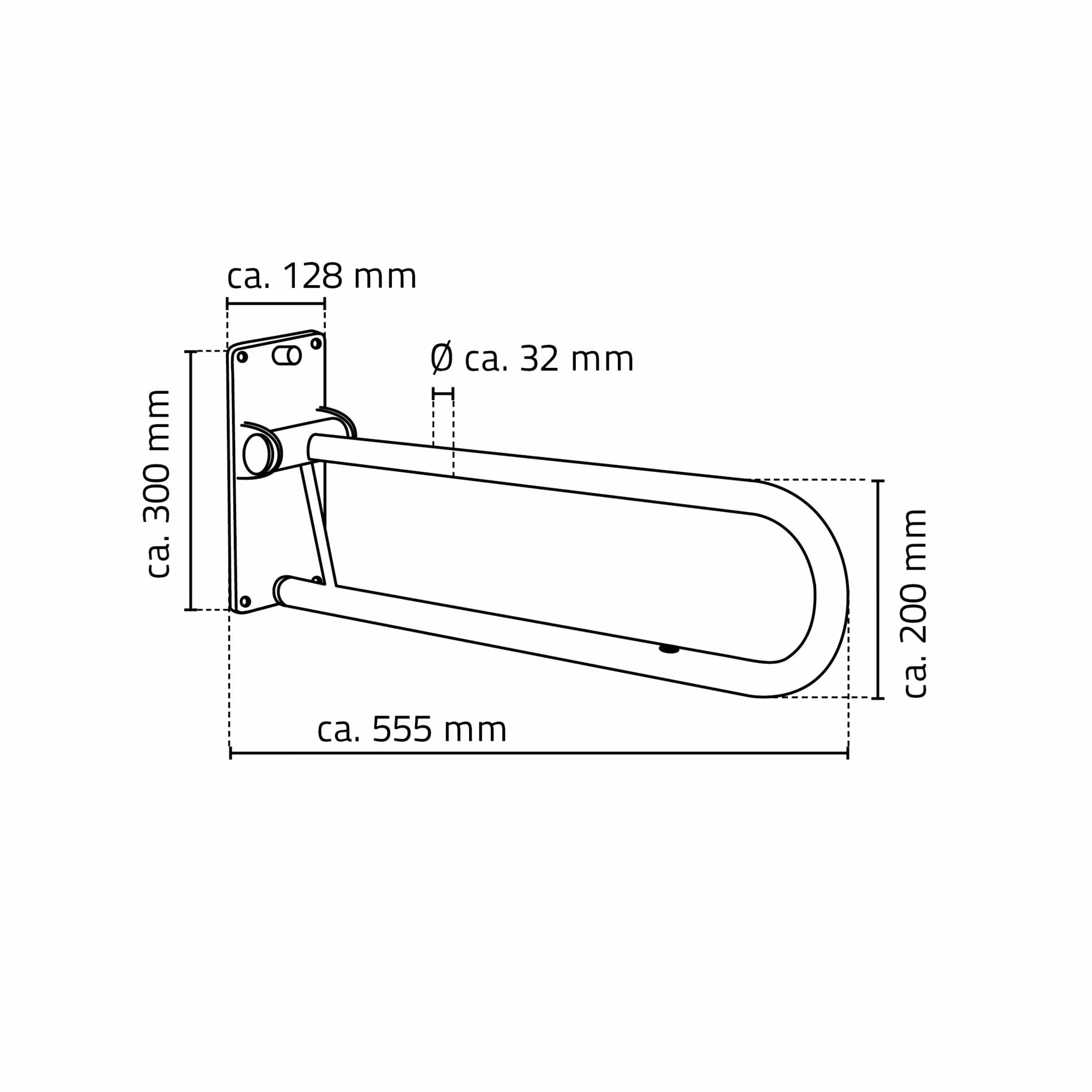 Extra afbeelding bij het artikel Tim toiletstabeugel ca. 55,5 cm, wit, opvouwbaar, staal van handgrepen
