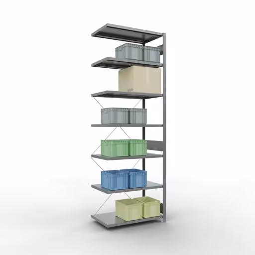Productafbeelding nr. 6 van het artikel aanbouwplank, legbord, insteeksysteem MULTIplus250, 3000 x 1000 x 600 mm, 7 legborden, kruisschoor, verzinkt uit het assortiment insteeksysteem van het merk Schulte Lagertechnik