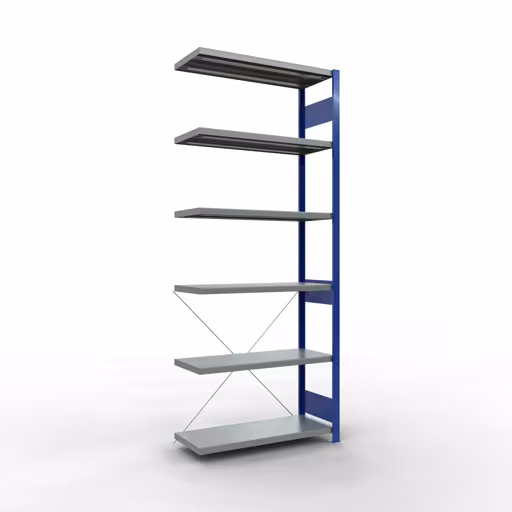 Aanbouwrek, stelling MULTIplus330 insteeksysteem, 2500 x 1000 x 400 mm (HxBxD), 6 legborden, kruisschoor, RAL 5010 gentiaanblauw/gegalvaniseerd van Schulte Lagertechnik Aanbouwrekken, rekken, insteeksysteem MULTIplus330, 2500 x 1000 x 400 mm (HxBxD), 6 legborden, kruisschoor, RAL 5010 gentiaanblauw/verzinkt, aanbouwplank, art.nr. 13946-B