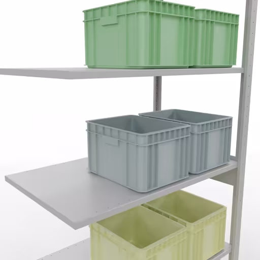 Productafbeelding nr. 14 van het artikel Aanbouwrekken, legbordstellingen, insteeksysteem MULTIplus85, 2500 x 1000 x 600 mm (HxBxD), 6 legborden, lengtestangen, RAL 7035 lichtgrijs Figuur nr. 14 van het artikel aanbouwrekken, legbordstellingen, insteeksysteem MULTIplus85, 2500 x 1000 x 600 mm, 6 legborden, RAL 7035 lichtgrijs uit de productgroep insteeksysteem van het merk Schulte Lagertechnik.