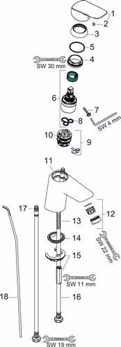 Technische Zeichnung 3994413 Hansgrohe ééngreeps wastafelmengkraan LOGIS 70 nominale breedte 15 met verzonken waste G 1 1/4 inch chroom