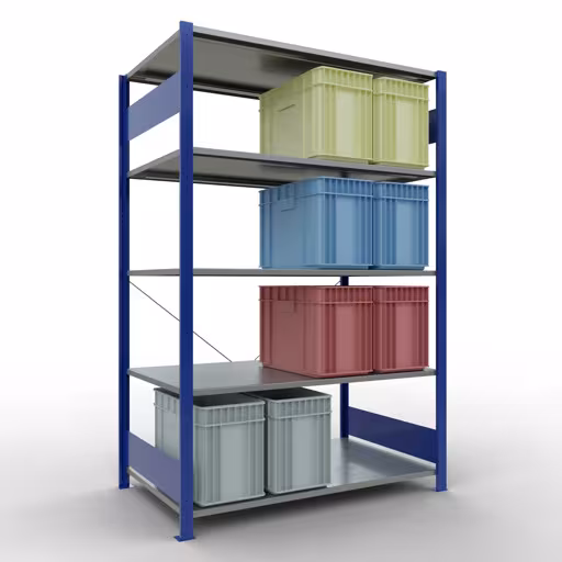 Productafbeelding nr. 14 van het artikel basisrek, legbord, insteeksysteem MULTIplus150, 2000 x 1300 x 800 mm, 5 legborden, RAL 5010 gentiaanblauw/verzinkt uit het insteeksysteem-assortiment van Schulte Lagertechnik