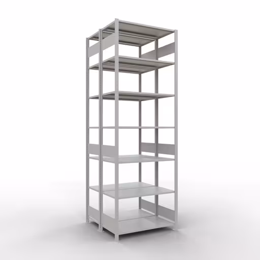 Basisplank, dubbele plank, rekkensysteem MULTIplus150, 3000 x 1000 x (2x500) mm (HxBxD), 2x7 planken, lengtestangen, RAL 7035 lichtgrijs van Schulte Lagertechnik Basisplank, dubbele plank, stellingsysteem MULTIplus150, 3000 x 1000 x (2x500) mm (HxBxD), 2x7 planken, lengtestangen, RAL 7035 lichtgrijs, dubbele planken, art.nr. 33152