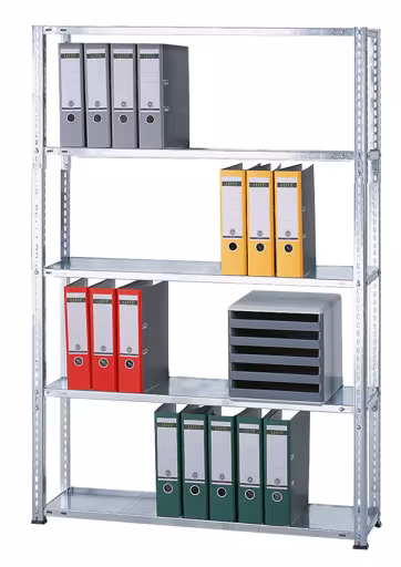 , kantoorreksysteem MULTIplus85 schroefsysteem, 1800 x 1300 x 300 mm, 5 legborden, verzinkt, zonder aanslaglijst van Schulte Lagertechnik uit het assortiment kantoorrekken