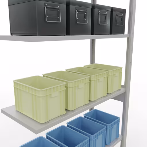 Productafbeelding nr. 14 van het artikel aanbouwrekken, legbord, insteeksysteem MULTIplus150, 2500 x 1000 x 400 mm, 6 legborden, RAL 7035 lichtgrijs uit het assortiment insteeksysteem van Schulte Lagertechnik