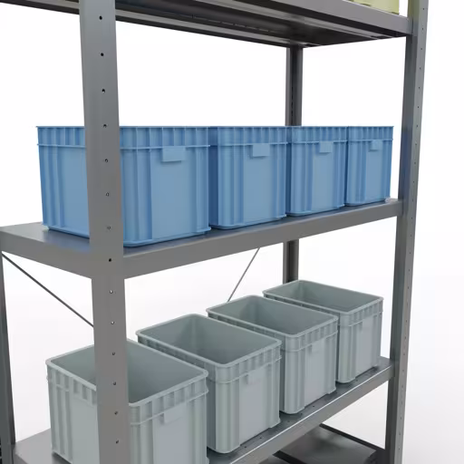 Productafbeelding nr. 13 van het artikel basisplank, legbord, insteeksysteem MULTIplus330, 2000 x 1000 x 400 mm (HxBxD), 5 legborden, kruisschoor, verzinkt Figuur nr. 13 van het artikel basisrek, legbord, insteeksysteem MULTIplus330, 2000 x 1000 x 400 mm, 5 legborden, kruisschoor, verzinkt uit de insteeksysteem productgroep van Schulte Lagertechnik.