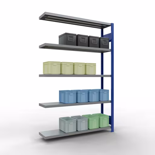 Productafbeelding nr. 15 van het artikel Aanbouwrekken, legbordstellingen, insteeksysteem MULTIplus250, 2000 x 1300 x 300 mm (HxBxD), 5 legborden, lengtestangen, RAL 5010 gentiaanblauw/verzinkt Afbeelding nr. 15 van het artikel aanbouwrekken, legbordstellingen, insteeksysteem MULTIplus250, 2000 x 1300 x 300 mm, 5 legborden, lengtestangen, RAL 5010 gentiaanblauw/verzinkt uit de productgroep insteeksysteem van Schulte Lagertechnik.