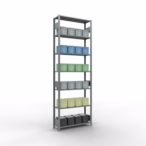 Basisplank, legplank, insteeksysteem MULTIplus150, 3000 x 1000 x 300 mm (HxBxD), 7 legborden, lengtestangen, verzinkt uit de categorie basisplanken met de GTIN 4004514279644 Basisplank, legbord, insteeksysteem MULTIplus150, 3000 x 1000 x 300 mm, 7 legborden, lengtestangen, verzinkt van Schulte Lagertechnik uit het assortiment insteeksysteem