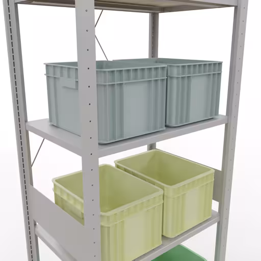 Andere weergave van het artikel Basisplank, legbord, insteeksysteem MULTIplus150, 3000 x 750 x 500 mm (HxBxD), 7 legborden, kruisschoor, RAL 7035 lichtgrijs Andere weergave van het artikel Basisplank, legbord-insteeksysteem MULTIplus150, 3000 x 750 x 500 mm, 7 legborden, RAL 7035 lichtgrijs uit de categorie insteeksysteem