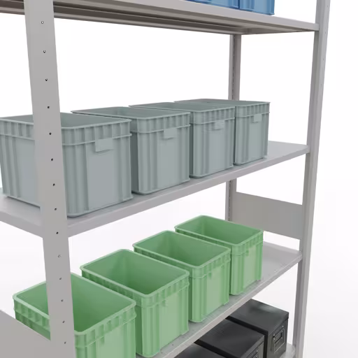 Basisplank, legplank, insteeksysteem MULTIplus150, 3000 x 1300 x 400 mm (HxBxD), 7 legborden, lengtestangen, RAL 7035 lichtgrijs uit de categorie basisplanken met de GTIN 4004514292827 Basisplank, legbord, insteeksysteem MULTIplus150, 3000 x 1300 x 400 mm, 7 legborden, lengtestangen, RAL 7035 lichtgrijs van Schulte Lagertechnik uit het assortiment insteeksysteem