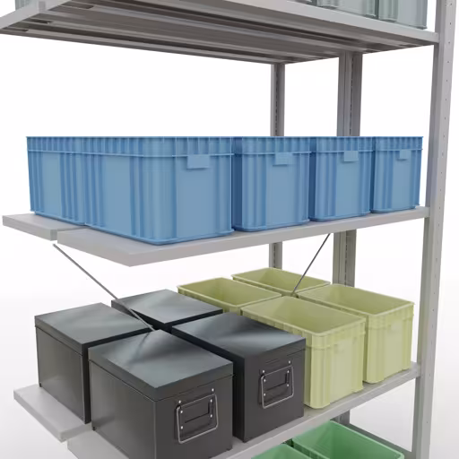 Figuur nr. 9 van het artikel aanbouwstelling, dubbele stelling, stellingstelling, insteeksysteem MULTIplus150, 2000 x 1000 x (2x300) mm, 2x5 planken, RAL 7035 lichtgrijs uit de stellingstelling productgroep van Schulte Lagertechnik.