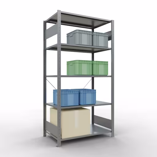 Productafbeelding nr. 13 van het artikel basisplank, legbord, insteeksysteem MULTIplus150, 2000 x 1000 x 600 mm (HxBxD), 5 legborden, kruisschoor, verzinkt Figuur nr. 13 van het artikel basisrek, legplank-insteeksysteem MULTIplus150, 2000 x 1000 x 600 mm, 5 legborden, verzinkt uit de productgroep insteeksysteem van het merk Schulte Lagertechnik.