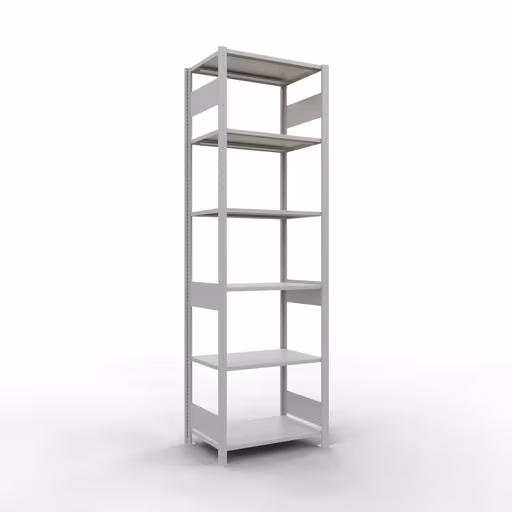 Basisplank, legplank, insteeksysteem MULTIplus150, 2500 x 750 x 500 mm (HxBxD), 6 legborden, lengtestangen, RAL 7035 lichtgrijs, basisplank, art.nr. 32651-75-LR
