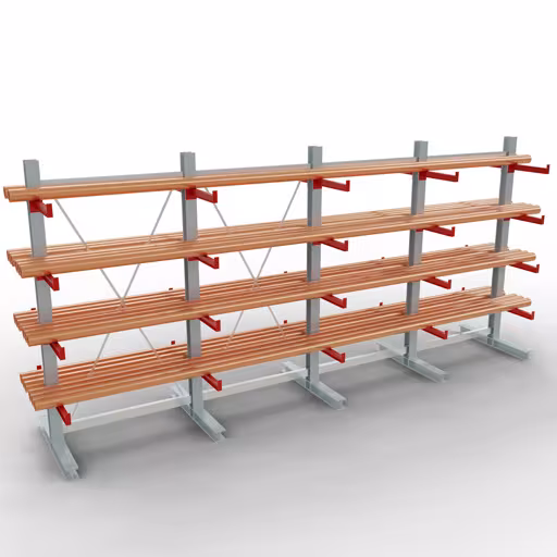 K 3000 complete plank, dubbelzijdig, 2500 x 5200 x 500 mm, RAL 7001 / RAL 3000, 5 opslagniveaus van Schulte Lagertechnik met artikelnr. 27725