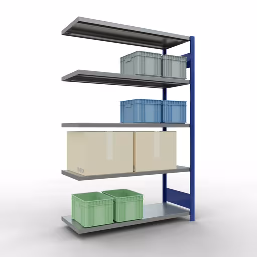 Afbeelding nr. 13 van het artikel aanbouwrekken, legbordstellingen, insteeksysteem MULTIplus250, 2000 x 1300 x 500 mm, 5 legborden, lengtestangen, RAL 5010 gentiaanblauw/verzinkt uit de productgroep insteeksysteem van Schulte Lagertechnik.