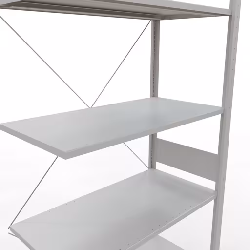 Productafbeelding nr. 15 van het artikel Aanbouwrekken, legbordstellingen, insteeksysteem MULTIplus85, 3000 x 1000 x 500 mm (HxBxD), 7 legborden, kruisschoor, RAL 7035 lichtgrijs Figuur nr. 15 van het artikel aanbouwrekken, legbordstellingen, insteeksysteem MULTIplus85, 3000 x 1000 x 500 mm, 7 legborden, RAL 7035 lichtgrijs uit de productgroep insteeksysteem van het merk Schulte Lagertechnik.