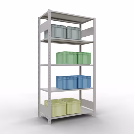 Extra afbeelding van het artikel basisplank, legplank, insteeksysteem MULTIplus150, 2000 x 1000 x 500 mm, 5 legborden, RAL 7035 lichtgrijs van basisplank