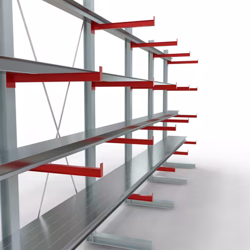 Productafbeelding nr. 12 van artikel K 6000 compleet legbord, eenzijdig, 3000 x 7500 x 750 mm, RAL 7001 / RAL 3000, 5 opslagniveaus Afbeelding nr. 12 van artikel K 6000 complete stelling, eenzijdig, 3000 x 7500 x 750 mm, RAL 7001 / RAL 3000, 5 opslagniveaus uit de productgroep draagarmstellingen van Schulte Lagertechnik