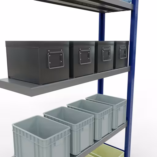 Figuur nr. 12 van het artikel aanbouwrekken, legbordstellingen, insteeksysteem MULTIplus250, 2000 x 1000 x 300 mm, 5 legborden, RAL 5010 gentiaanblauw/verzinkt uit de productgroep insteeksysteem van het merk Schulte Lagertechnik.