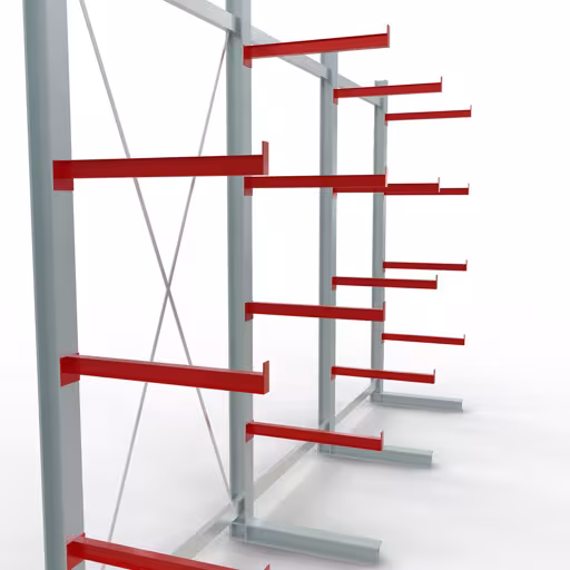 Productafbeelding nr. 11 van artikel K 6000 compleet legbord, eenzijdig, 3000 x 6000 x 750 mm, RAL 7001 / RAL 3000, 5 opslagniveaus Afbeelding nr. 11 van het artikel K 6000 complete stelling, eenzijdig, 3000 x 6000 x 750 mm, RAL 7001 / RAL 3000, 5 opslagniveaus uit de productgroep draagarmstellingen van Schulte Lagertechnik