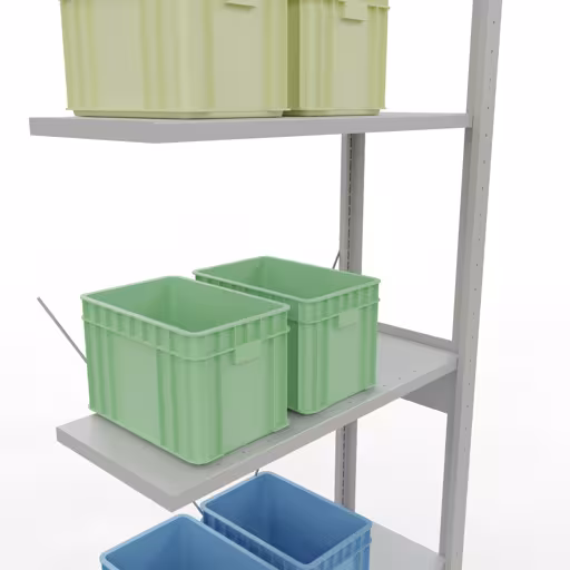 Extra afbeelding bij het artikel Aanbouwrekken, legbordstellingen, insteeksysteem MULTIplus150, 2500 x 750 x 300 mm, 6 legborden, kruisschoor, RAL 7035 lichtgrijs Extra afbeelding van het artikel aanbouwrekken, stellingrekken, insteeksysteem MULTIplus150, 2500 x 750 x 300 mm, 6 legborden, kruisschoor, RAL 7035 lichtgrijs van aanbouwplank