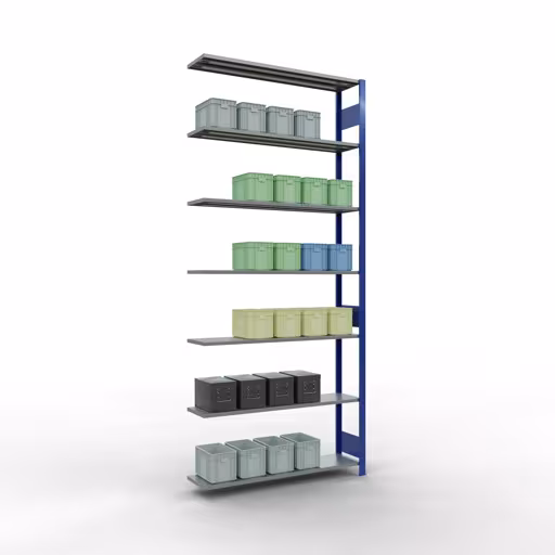 Aanbouwrekken, legbordstellingen, insteeksysteem MULTIplus150, 3000 x 1300 x 300 mm, 7 legborden, RAL 5010 gentiaanblauw/verzinkt van Schulte Lagertechnik met artikelnr. 12737-130-LR-B