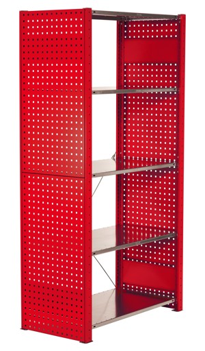 Geperforeerd paneel zijpaneel, 90 x 1250 x 600 mm (H x D), RAL 3000 vuurrood van Schulte Lagertechnik met het artikelnr. 35683-R