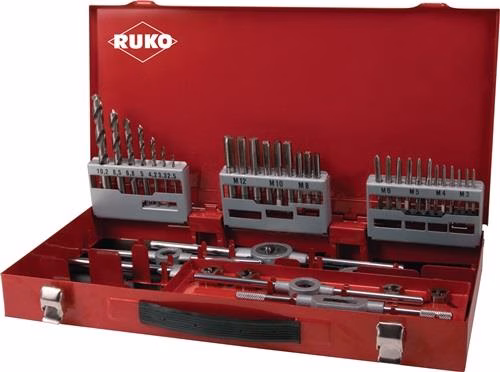 Draadsnijgereedschapset M3-M4-M5-M6-M8-M10-M12, 44-delig, HSS, merk RUKO Draadsnijgereedschapset M3-M4-M5-M6-M8-M10-M12, 44-delig, HSS, RUKO, uit de categorie draadsnijgereedschap, artikelnummer 8000421445