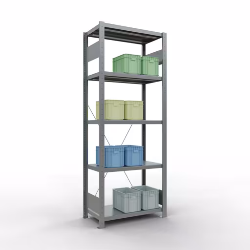 Basisplank, legplank, insteeksysteem MULTIplus250, 2000 x 750 x 400 mm (HxBxD), 5 legborden, kruisschoor, verzinkt met art.nr. 12940-75 Basisplank, legplank, insteeksysteem MULTIplus250, 2000 x 750 x 400 mm, 5 legborden, kruisschoor, verzinkt van Schulte Lagertechnik uit de categorie insteeksysteem