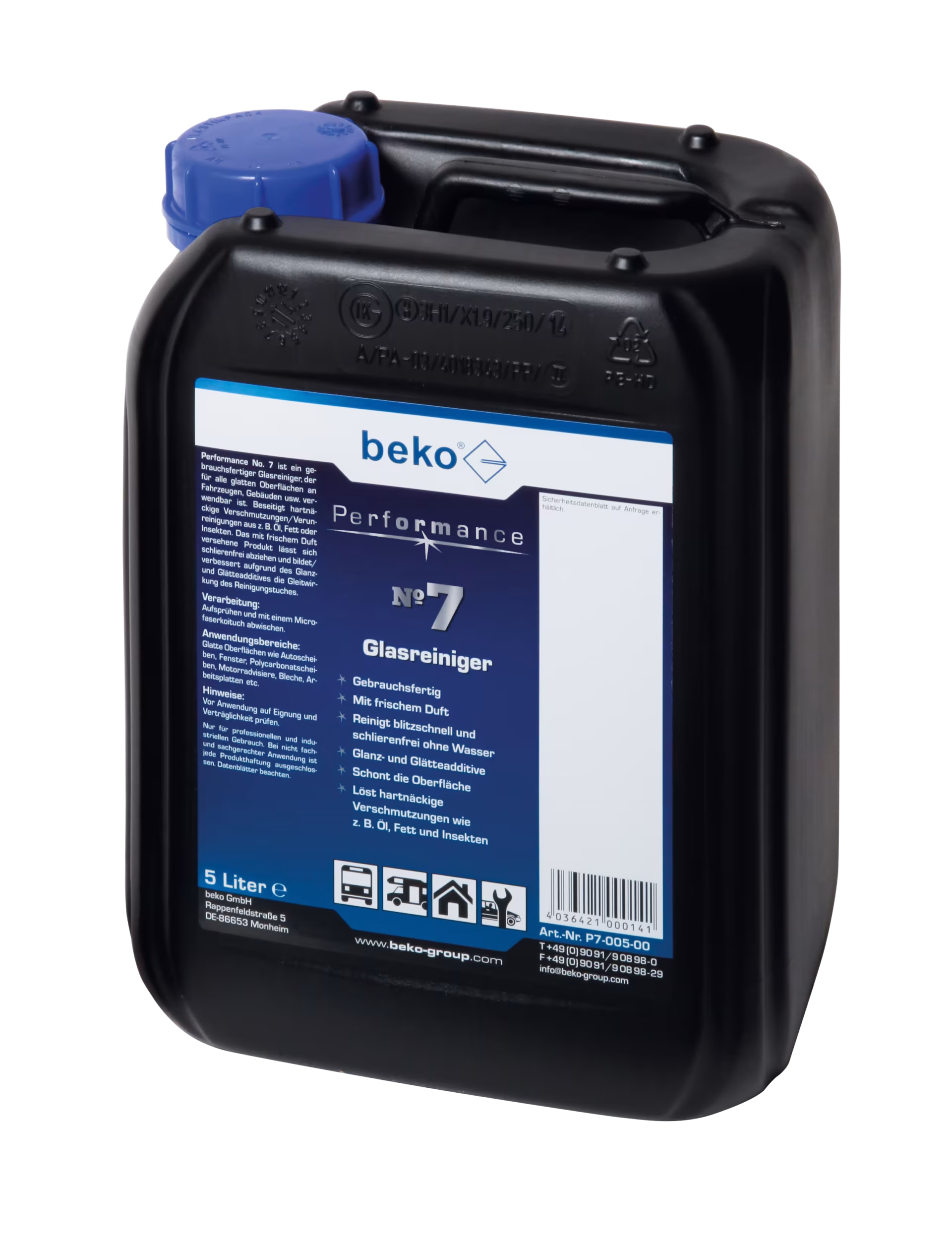 Prestatie nr. 7 glasreiniger jerrycans van 5 l uit de productcategorie autoverzorging met artikelnr. P7-005-00