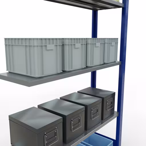 Aanbouwrekken, rekken, insteeksysteem MULTIplus150, 2000 x 1000 x 300 mm (HxBxD), 5 legborden, lengtestangen, RAL 5010 gentiaanblauw/verzinkt met artikelnr. 12735-LR-B Aanbouwrekken, rekken, insteeksysteem MULTIplus150, 2000 x 1000 x 300 mm, 5 legborden, lengtestangen, RAL 5010 gentiaanblauw/verzinkt van Schulte Lagertechnik uit de categorie insteeksystemen