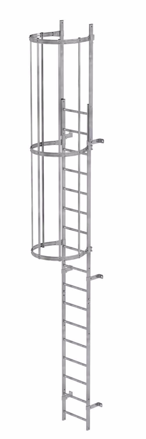 Enkeldelige vaste ladder met rugbescherming, gegalvaniseerd staal van het merk Munk uit de categorie vaste ladders