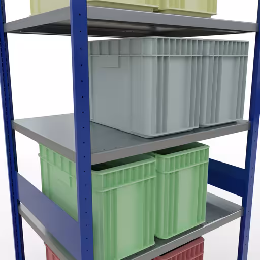 Extra afbeelding van het artikel Basisplank, legplank, insteeksysteem MULTIplus330, 3000 x 1000 x 800 mm, 7 legborden, lengtestangen, RAL 5010 gentiaanblauw/verzinkt vanaf basisplank