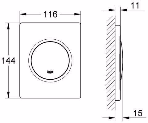 Technische Zeichnung 3982134 GROHE urinoirspoelplaat Nova Cosmopolitan 38804 Flow Management System handmatige bediening alpine wit