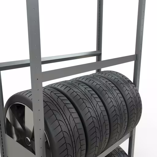 Productafbeelding nr. 12 van het artikel Basisplank, wiel-/bandenplank, 2750 x 1000 x 400 mm (HxBxD), verzinkt, 4 opslagniveaus met 150 kg vakbelasting per niveau Figuur nr. 12 van het artikel basisrek, wielen-/bandenrek, 2750 x 1000 x 400 mm, verzinkt, 4 opslagniveaus met 150 kg vakbelasting per niveau uit de productgroep legbordstellingen van Schulte Lagertechnik