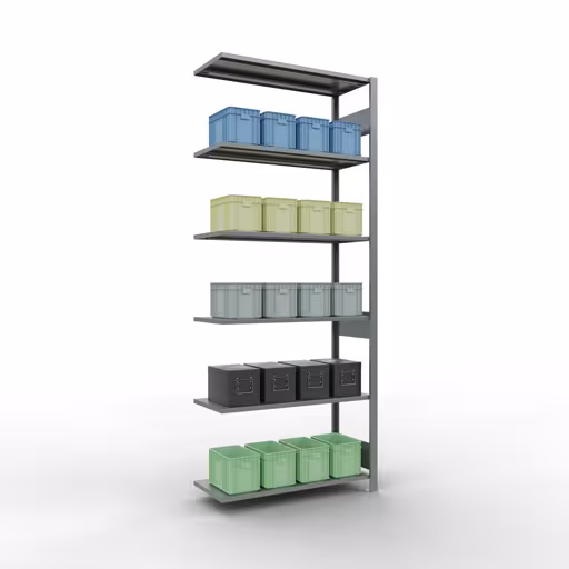 Extra afbeelding van het artikel Aanbouwrekken, legbordstellingen, insteeksysteem MULTIplus150, 2500 x 1000 x 400 mm (HxBxD), 6 legborden, lengtestangen, verzinkt Extra afbeelding van het artikel Aanbouwplank, stellingkast MULTIplus150 insteeksysteem, 2500 x 1000 x 400 mm, 6 legborden, lengtestangen, verzinkt vanaf opzetplank