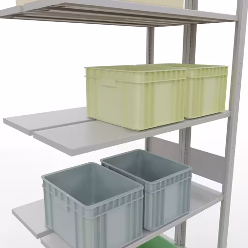 Extra afbeelding van het artikel Aanbouwplank, dubbele plank, legplank-insteeksysteem MULTIplus150, 3000 x 1000 x (2x300) mm, 2x7 legborden, RAL 7035 lichtgrijs uit dubbele legborden