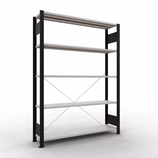 Figuur nr. 7 van het artikel basisrek, kantoorrek, insteeksysteem MULTIplus85, 1800 x 1300 x 300 mm, 5 planken, kruisschoor, zonder aanslaglijst, zwart/lichtgrijs uit de productgroep kantoorrekken van Schulte Lagertechnik.